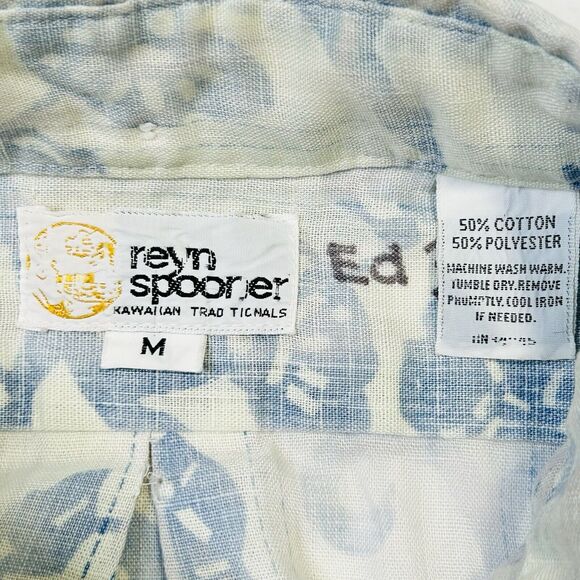 Reyn Spooner 1/4 Button Up Aloha Shirt Mens Size Medium Blue Floral Hawaiian - Picture 6 of 12